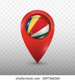 Indicador de ubicación de Seychelles con color rojo y fondo transparente (PNG), Ilustración vectorial.