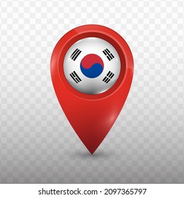 Location Flag of South Korea with red color and transparent background (PNG), Vector Illustration.