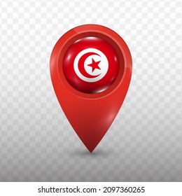 Location Flag of Tunisia with red color and transparent background (PNG), Vector Illustration. svg