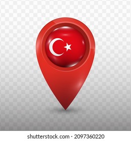 Indicador de ubicación de Turquía con color rojo y fondo transparente (PNG), Ilustración vectorial.
