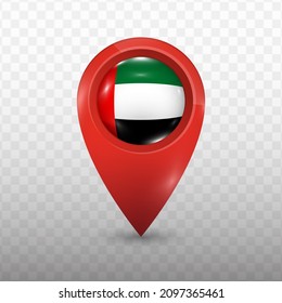 Location Flag of United Arab Emirates with red color and transparent background (PNG), Vector Illustration.