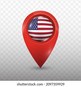 Location Flag of United States of America with red color and transparent background (PNG), Vector Illustration.