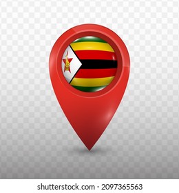 Location Flag of Zimbabwe with red color and transparent background (PNG), Vector Illustration.