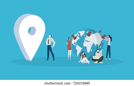 Location. Flat design people and technology concept. Vector illustration for web banner, business presentation, advertising material.