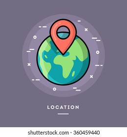 Location, flat design thin line banner, usage for e-mail newsletters, web banners, headers, blog posts, print and more