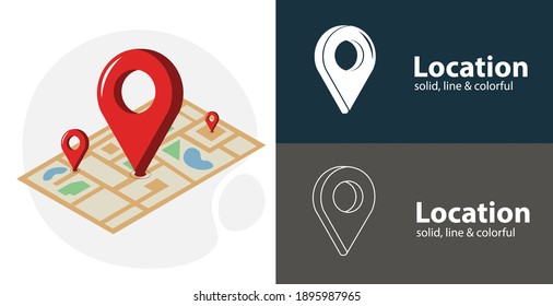 Location flat icon, with map pin simple, line icon