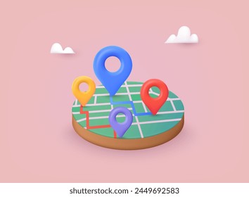 Location folded map and pin isolated. GPS and Navigation Symbol. Element for Map, Social Media, Mobile Apps. 3D Web Vector Illustrations.