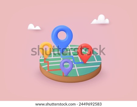 Location folded map and pin isolated. GPS and Navigation Symbol. Element for Map, Social Media, Mobile Apps. 3D Web Vector Illustrations.