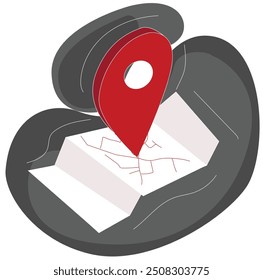 Location Folded Paper Map, Search Bar and Pin