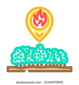 Icono de color del incendio forestal de la ubicación. Vector del incendio forestal de la ubicación