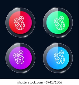 Location four color glass button ui ux icon. Glossy app icon logo vector