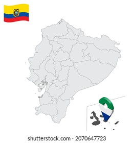 Location Galapagos Province on map Ecuador. 3d location sign similar to the flag of Galapagos. Quality map  with  provinces Republic of Ecuador for your design. EPS10
