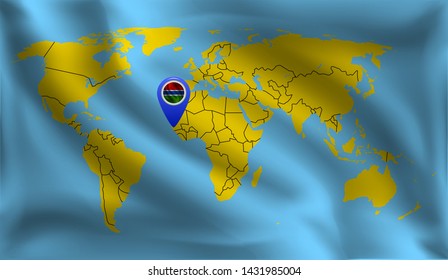 Location Gambia  mark on the world map, Gambia  flag, vector illustration
