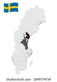 Location Gavleborg County on map Sweden. 3d location sign similar to the flag of Gavleborg County. Quality map  with regions of  Sweden for your design. EPS10.