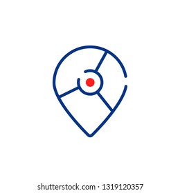 location geotag thin line logo. abstract stroke flat checkpoint logotype modern graphic brand ui linear design isolated on white. concept of mobile app for tourism or get directions and right district