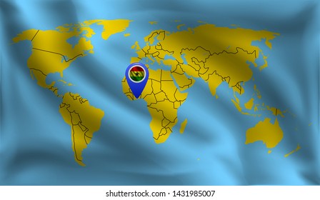Location Ghana  mark on the world map, Ghana  flag, vector illustration
