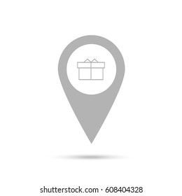 location, gift icon. Gray icon