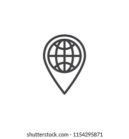 Location Globe outline icon. linear style sign for mobile concept and web design. World and map pin simple line vector icon. Symbol, logo illustration. Pixel perfect vector graphics