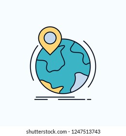 location, globe, worldwide, pin, marker Flat Icon. green and Yellow sign and symbols for website and Mobile appliation. vector illustration