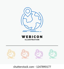 location, globe, worldwide, pin, marker 5 Color Line Web Icon Template isolated on white. Vector illustration