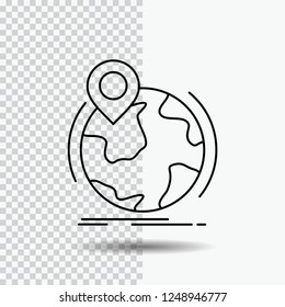 location, globe, worldwide, pin, marker Line Icon on Transparent Background. Black Icon Vector Illustration