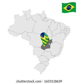 Location of Goias on map Brazil. 3d Goias location sign similar to the flag of Goias. Quality map  with regions of Brazil. Federal Republic of Brazil. EPS10.