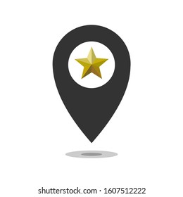 
Location golden star. Vector icon isolated on white background.