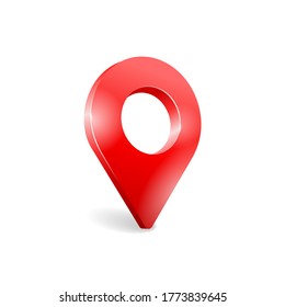 Location GPS geo mark in 3D style - red shiny pin - isolated vector emblem