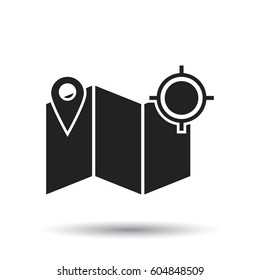 Location gps icon. Flat vector illustration. Location sign symbol with shadow on white background.