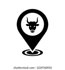 Location, gps, label, pointer, cow icon. Black vector graphics.