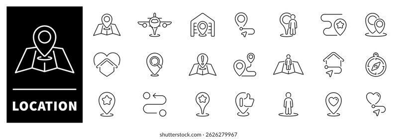 Position gps Vektorkontursymbole. Geolokalisierung und Navigationssymbole