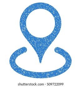 Location grainy textured icon for overlay watermark stamps. Flat symbol with unclean texture. Dotted vector cobalt ink rubber seal stamp with grunge design on a white background.