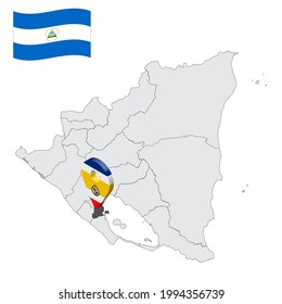 Location of  Granada  Department  on map Nicaragua . 3d location sign similar to the flag of Granada . Quality map  with  provinces of  Nicaragua for your design. EPS10