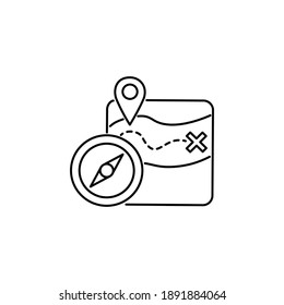 location guide route stoke outline icon with gps map pin and compass sign symbol vector illustration