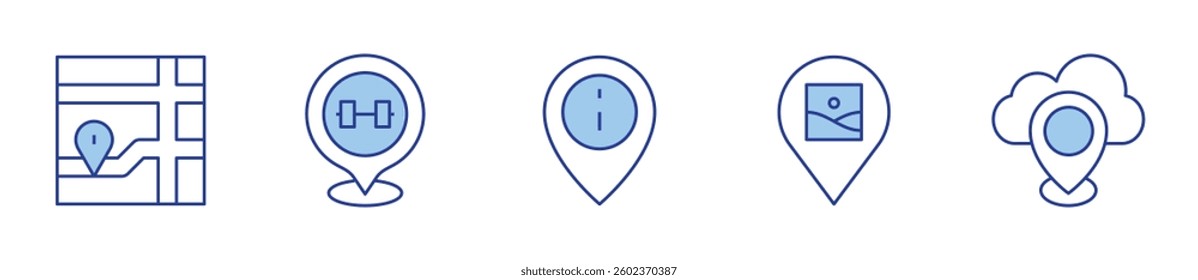 location, gym. Location Icon vector illustration. Line Duotone style. Editable stroke.