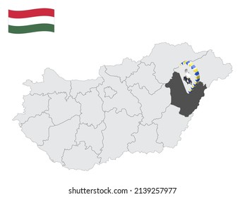 Location Hajdu-Bihar County on map Hungary. 3d location sign similar to the flag of  Hajdu-Bihar. Quality map  with  Regions of the Hungary for your design. EPS10