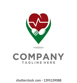 location of healthy food logo vector icon ilustration, healthy food for the heart