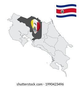 Location of  Heredia Province  on map Costa Rica. 3d location sign similar to the flag of Heredia. Quality map  with  provinces of  Costa Rica for your design. EPS10