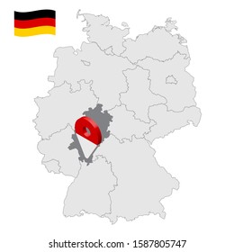 Location of  Hessen on map Federal Republic of Germany. 3d Hessen location sign similar to the flag of Hessen. Quality map of Germany with regions. EPS10.