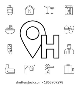 Location, hotel flat vector icon in hotel service pack
