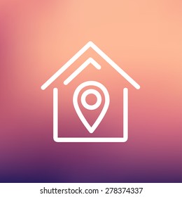 Location of the house icon thin line for web and mobile, modern minimalistic flat design. Vector white icon on gradient mesh background.