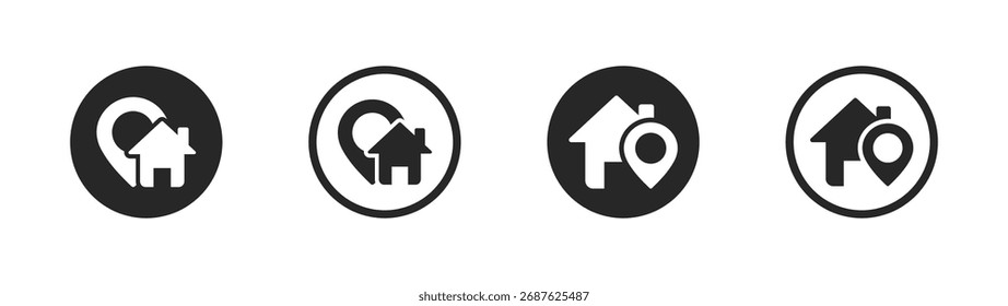 Locación de conjunto de iconos de vectores de casa. Locación del icono de la casa. Icono de ubicación de la propiedad