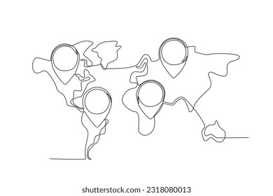 Location of human populations on various islands. World population day one-line drawing
