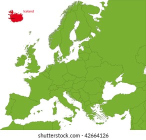 Location of Iceland on the Europa continent