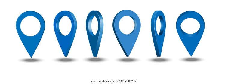 Location icon 3D.Map pointer 3d pin. Blue location symbols vector set isolated on white background. Web location point, pointer 3d ,marker,location logo