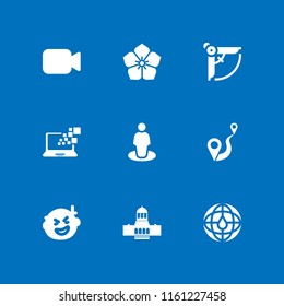 location icon. 9 location set with maps and location, compass, distance to travel between two points and film vector icons for web and mobile app