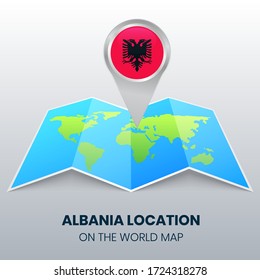 Location Icon Of Albania On The World Map, Round Pin Icon Of Albania