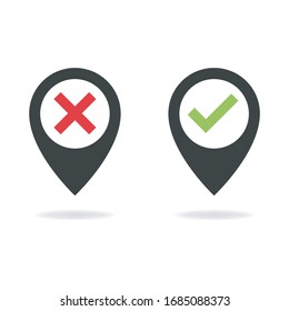 
Location icon with approval and disapproval symbol