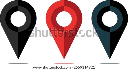 Location icon black, red, dark blue colour set