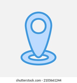 Icono de ubicación en azul sobre los medios sociales, uso para presentación de aplicaciones móviles en sitios web
